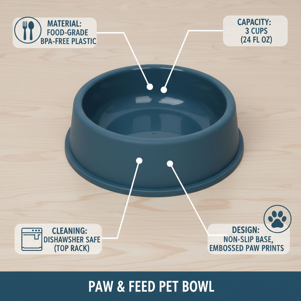 Plastic Dog & Cat  Bowl, 6-Inch Non-Slip Pet Feeding Bowl, Set of 3