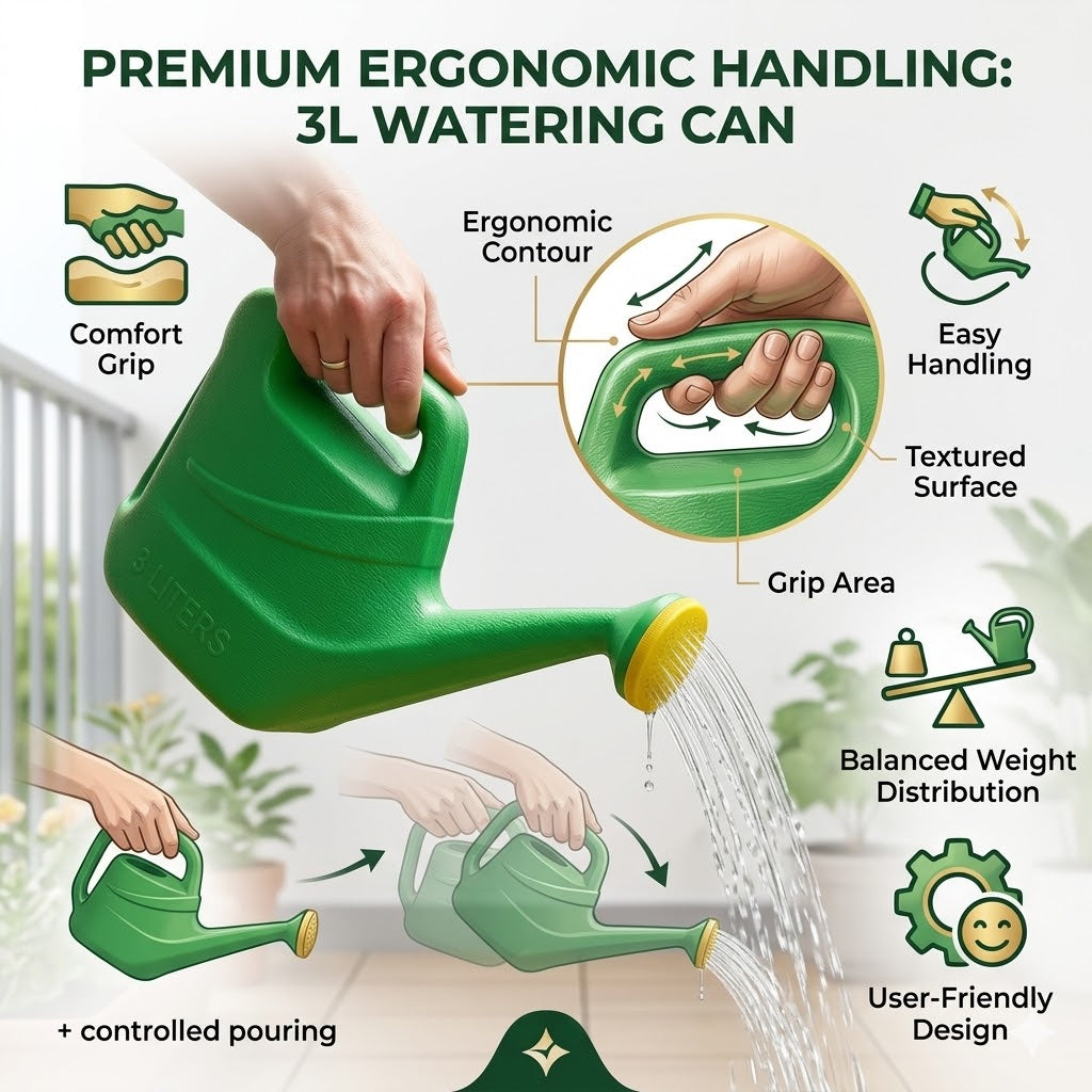 3L Green Plastic Watering Can with Spray Nozzle  For Plants, Flowers & Garden Beds