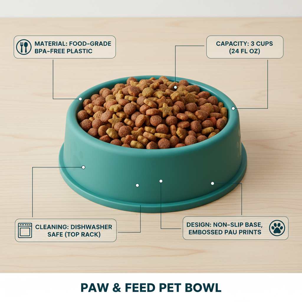 Plastic Dog & Cat Bowl Set - Round Single Bowl, 7 Inch Set of 2 Pack