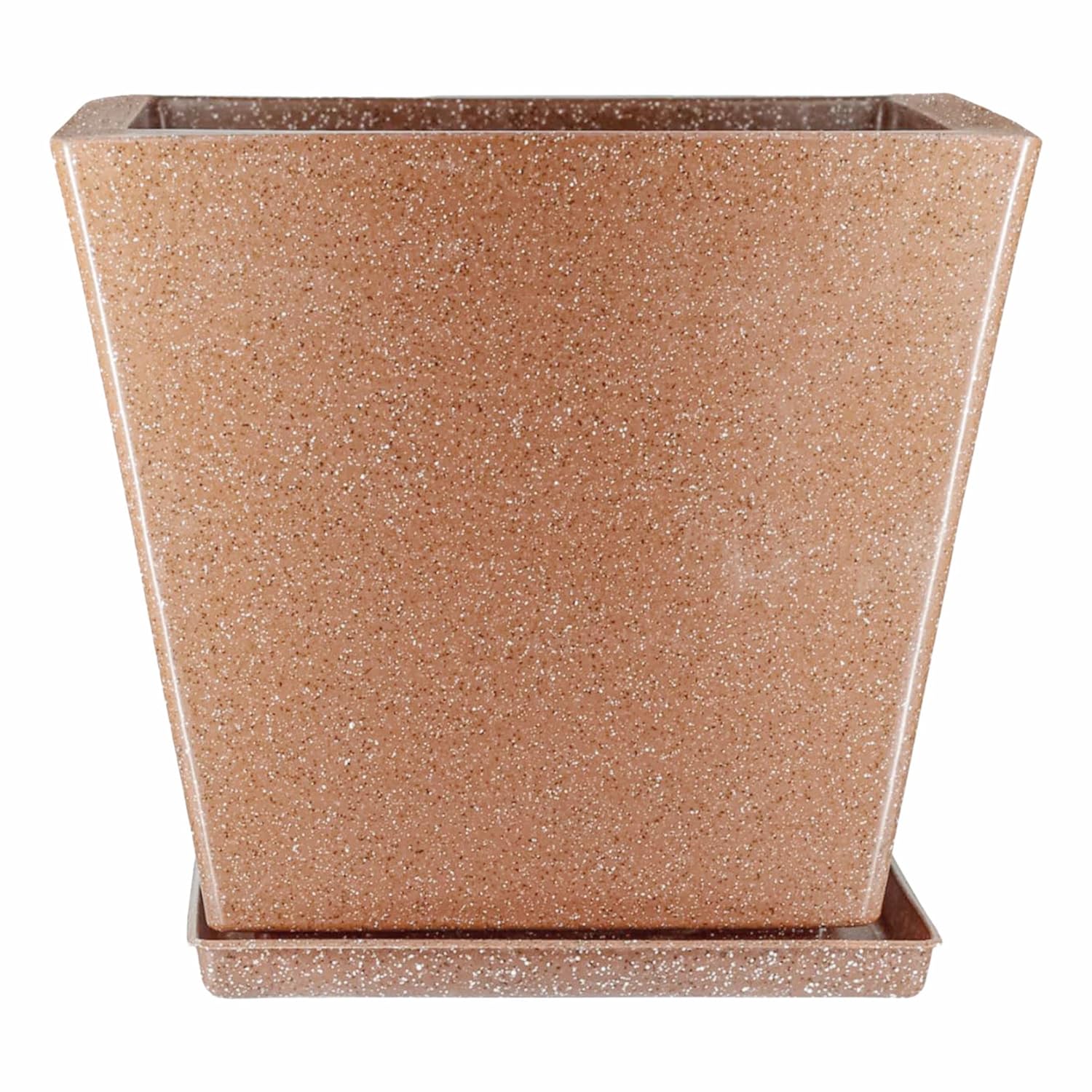 12 Inch Square Greece Marble Look Flower Pot with Tray