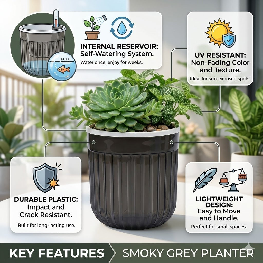 Seoul 6" Transparent Self-Watering Pots with White Inserts (Set of 2) – Modern Sleek Planters for Indoor Plants