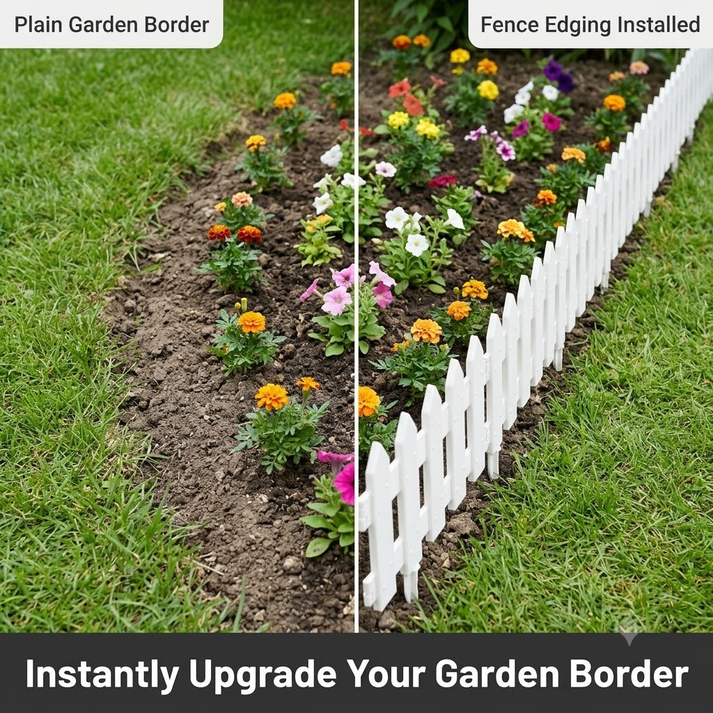 Decorative Picket Border Edging with Ground Stakes Flexible Interlocking Design for Lawn, Flower Beds & Landscaping