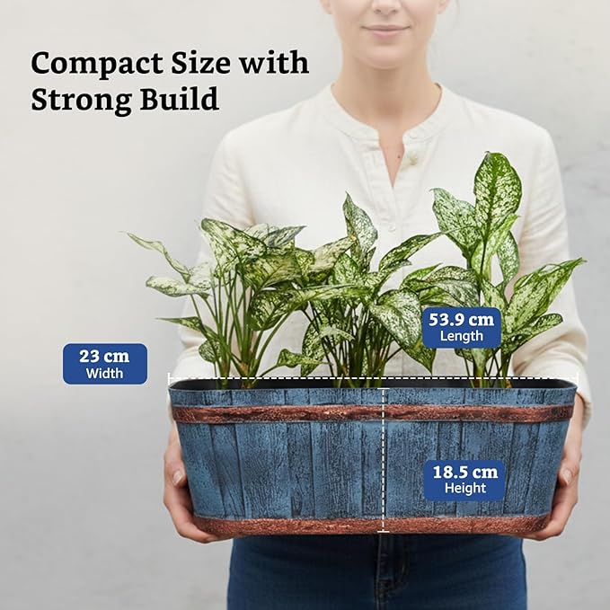 Rectangular Wood Barrel Planter Pots – 21 Inch Indoor/Outdoor Balcony, Home & Office – Set of 2