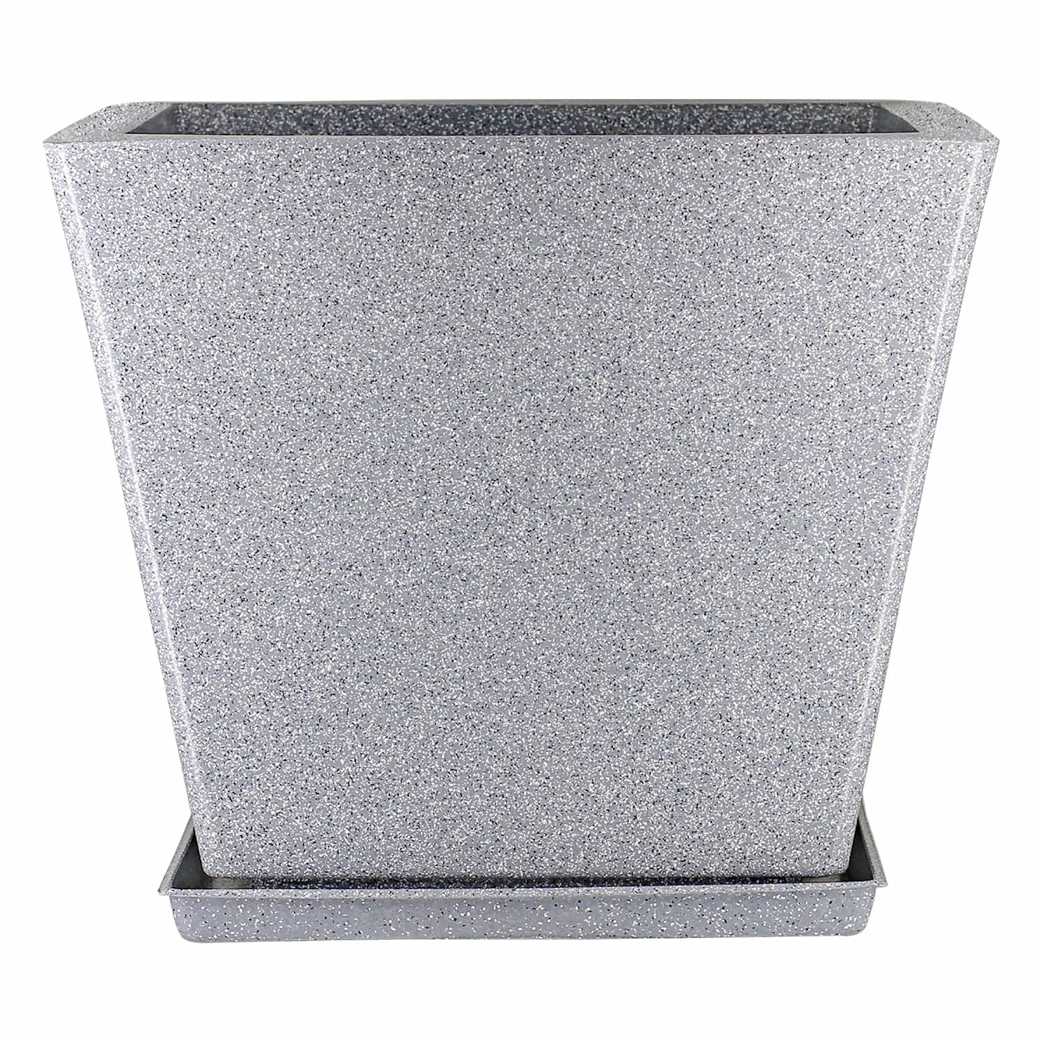 10 Inch Square Greece Marble Look Flower Pot with Tray