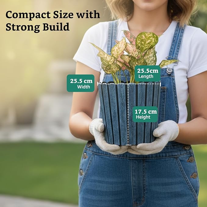 Fluted Round Planter Pot – 10 Inch Indoor & Outdoor Flower Pot for Terrace, Balcony, Home & Office Decor (Set of 2, Charcoal Grey)
