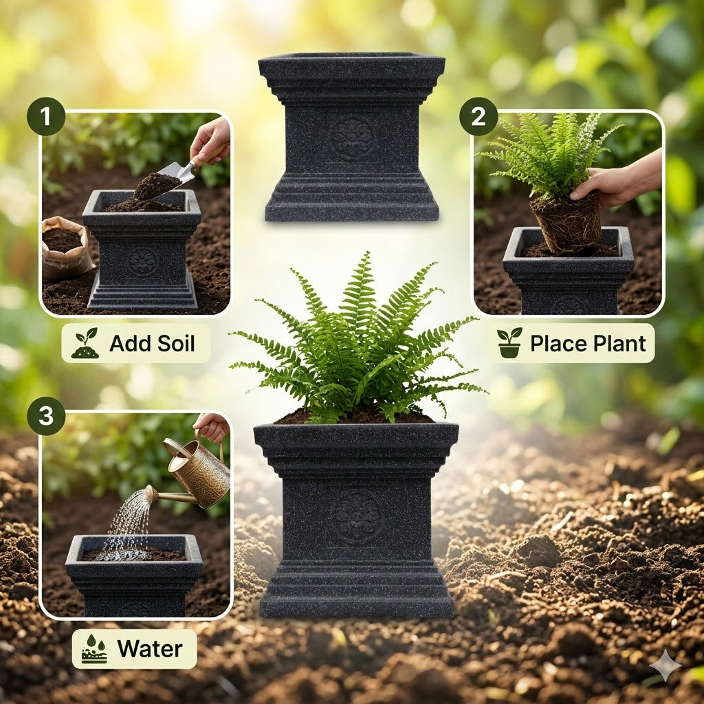 Elevate Your Home Sanctuary with the Majestic 19-Inch Jaguar Marble Tulsi Pot