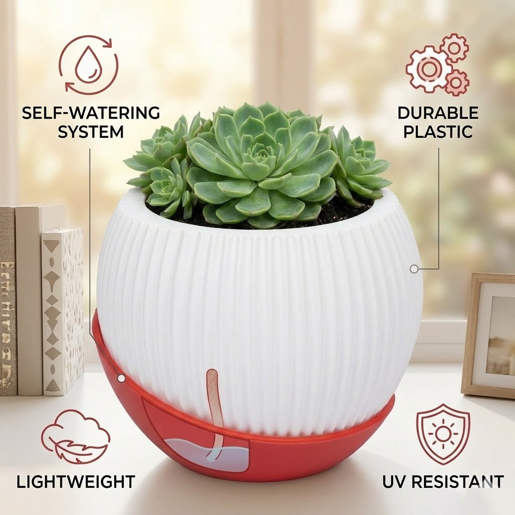 7" Melon Ceramic Planter with Moon Tray (Peach, Set of 2)