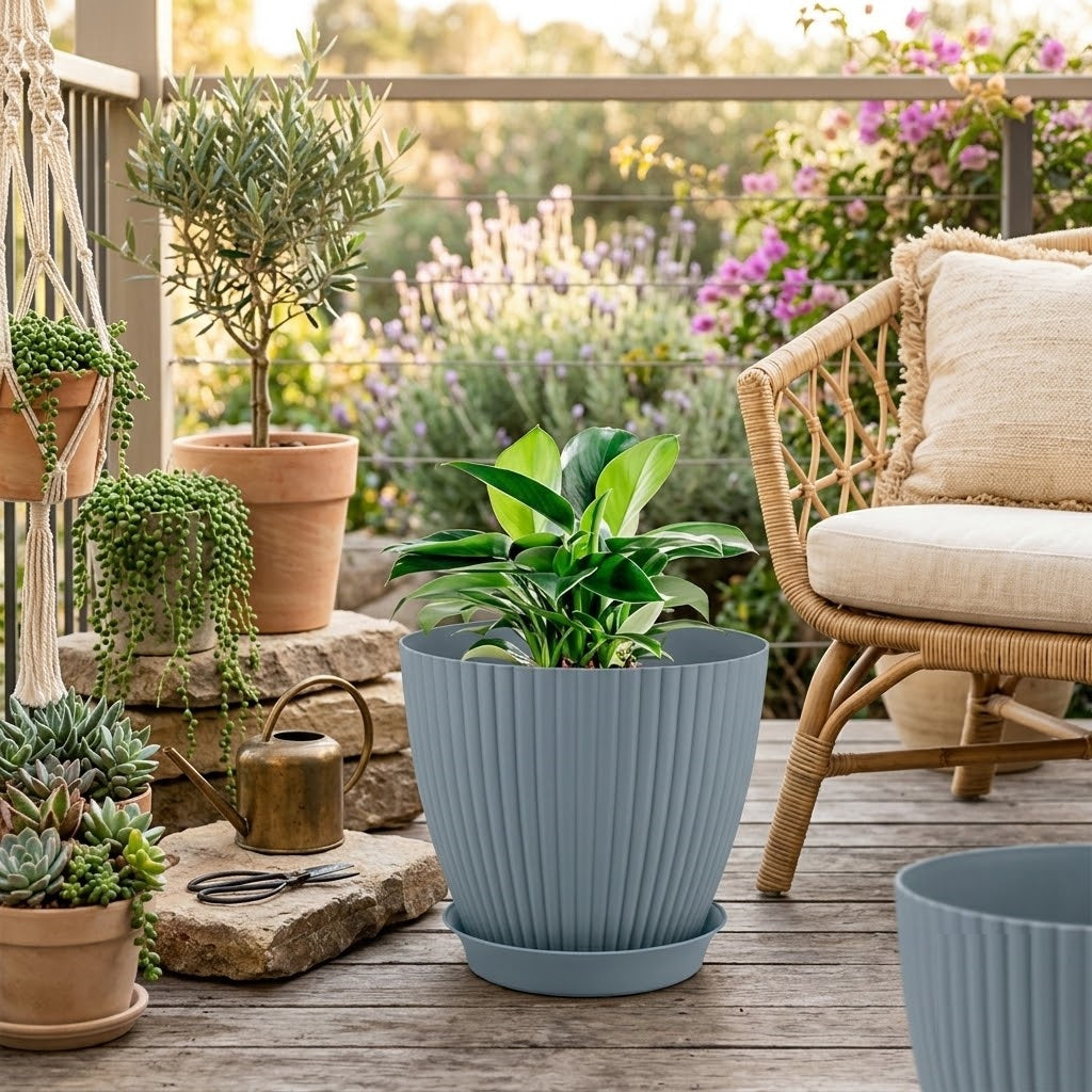 7 Inch (17.78 cm) Unique Design Round Shape Grand Planter Flower Pot Suitable for Indoor and Outdoor Use for Home/Office/Table/Garden/Balcony Decoration – Set of 5