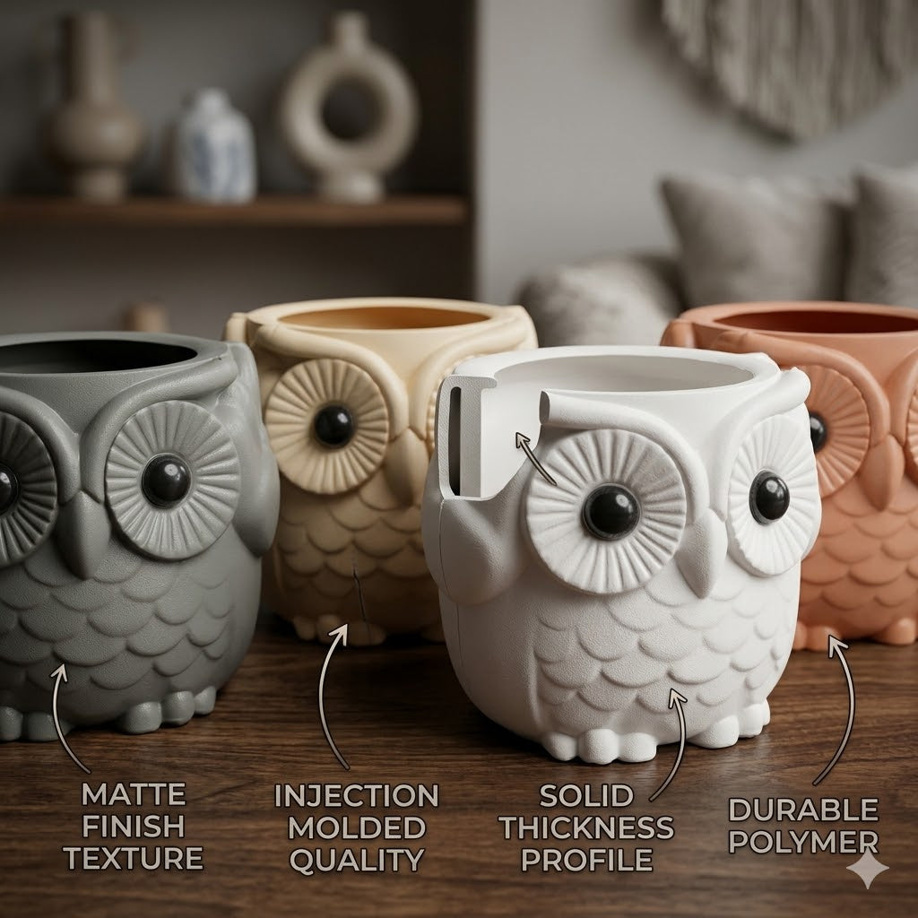 Adorable Owl Design Ceramic Flower Pots – Set of 4 Multi-Color Planters
