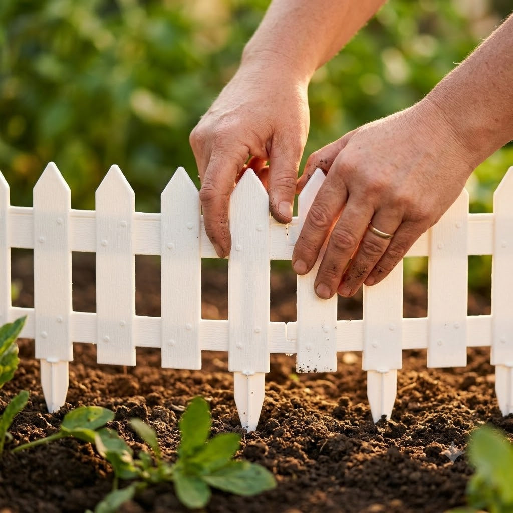 Decorative Picket Border Edging with Ground Stakes Flexible Interlocking Design for Lawn, Flower Beds & Landscaping