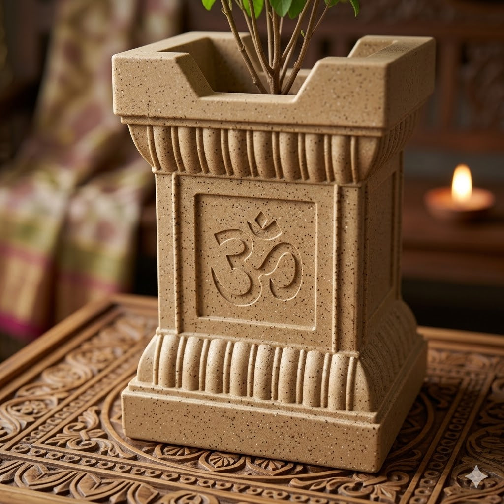 15-Inch Jaguar White Marble Tulsi Pot for Your Sacred Space
