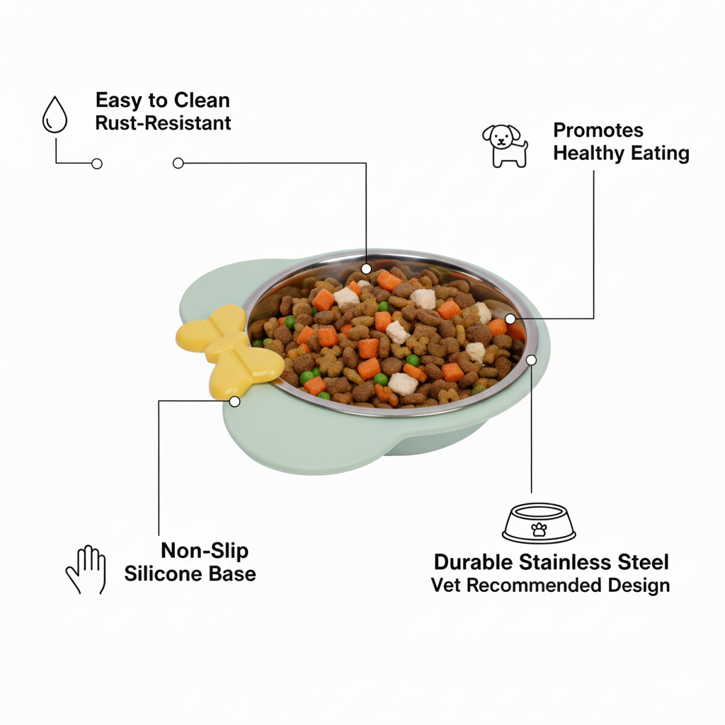 Stainless Steel Cat & Dog Bowl with Non-Slip Plastic Base – 6.5 Inch, Set of 2