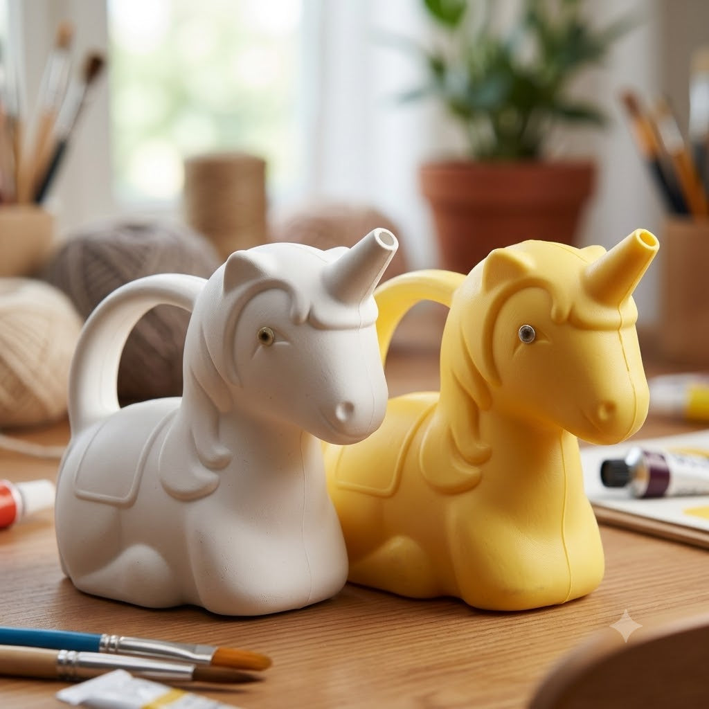 Unicorn Watering Can for Kids — 2 Litre Magical Fun | White & Yellow Set | Lightweight Garden & Indoor Plant Watering Toy