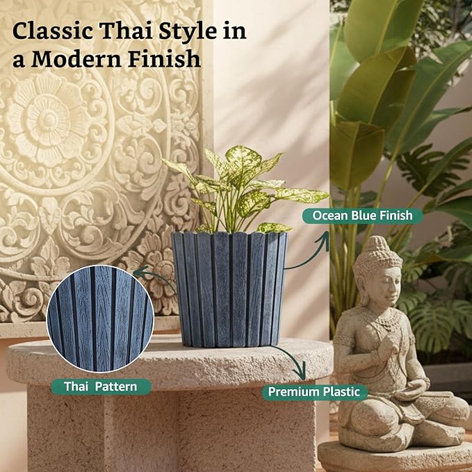 Fluted Round Planter Pot – 10 Inch Indoor & Outdoor Flower Pot for Terrace, Balcony, Home & Office Decor (Set of 2, Charcoal Grey)