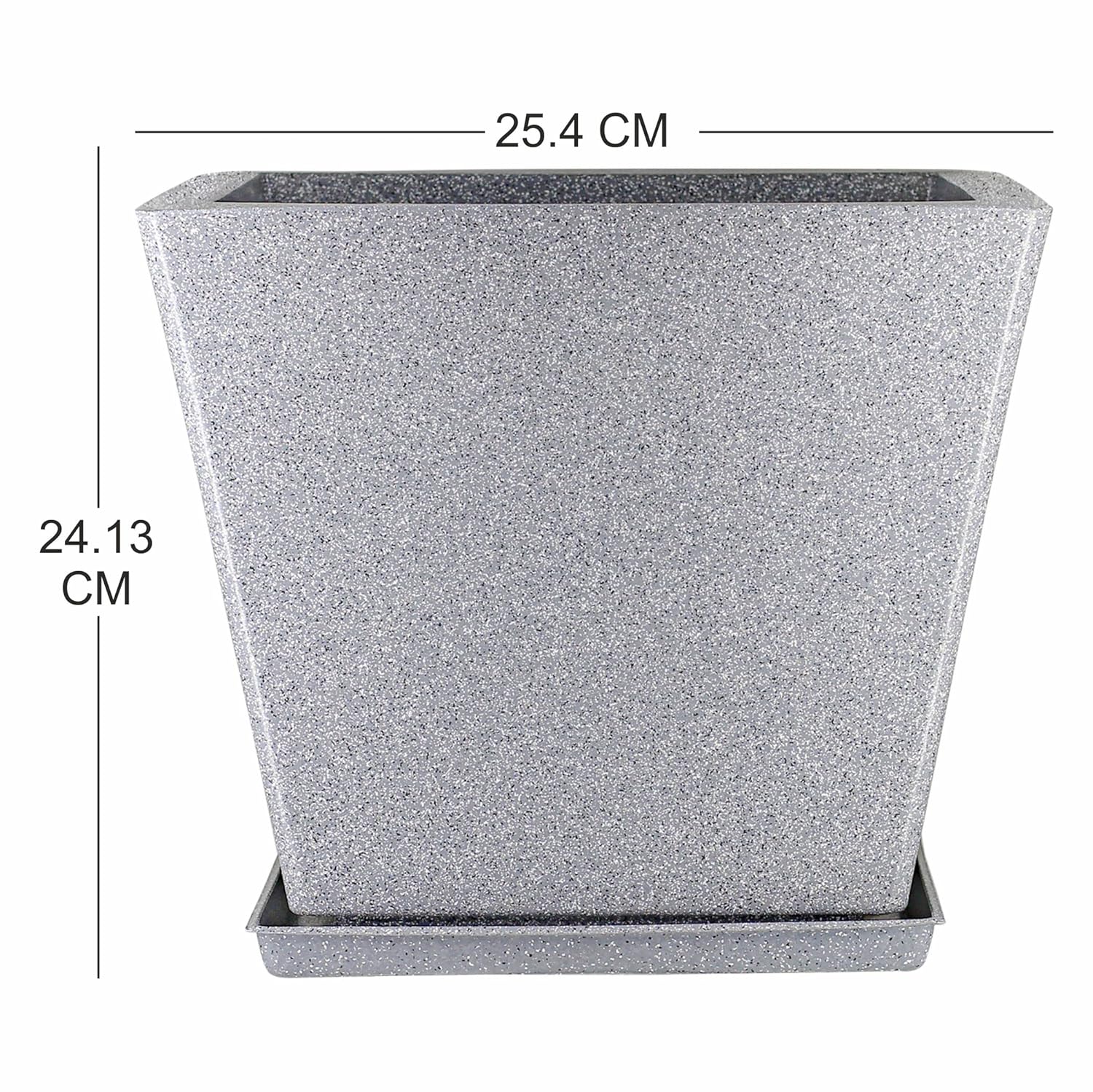 10 Inch Square Greece Marble Look Flower Pot with Tray