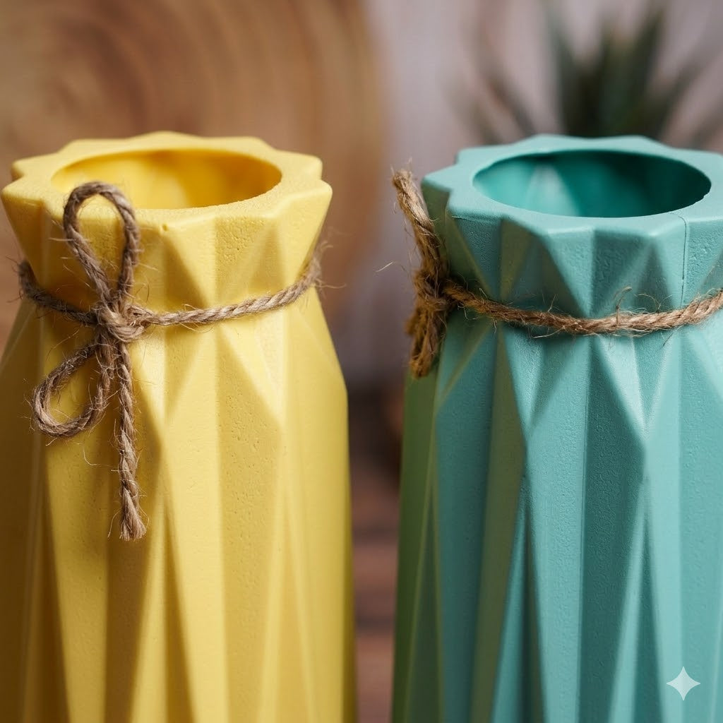 Doms Origami-Style Decorative Vase Pot 9.5" | Set of 2 | Home Décor Flower Vase