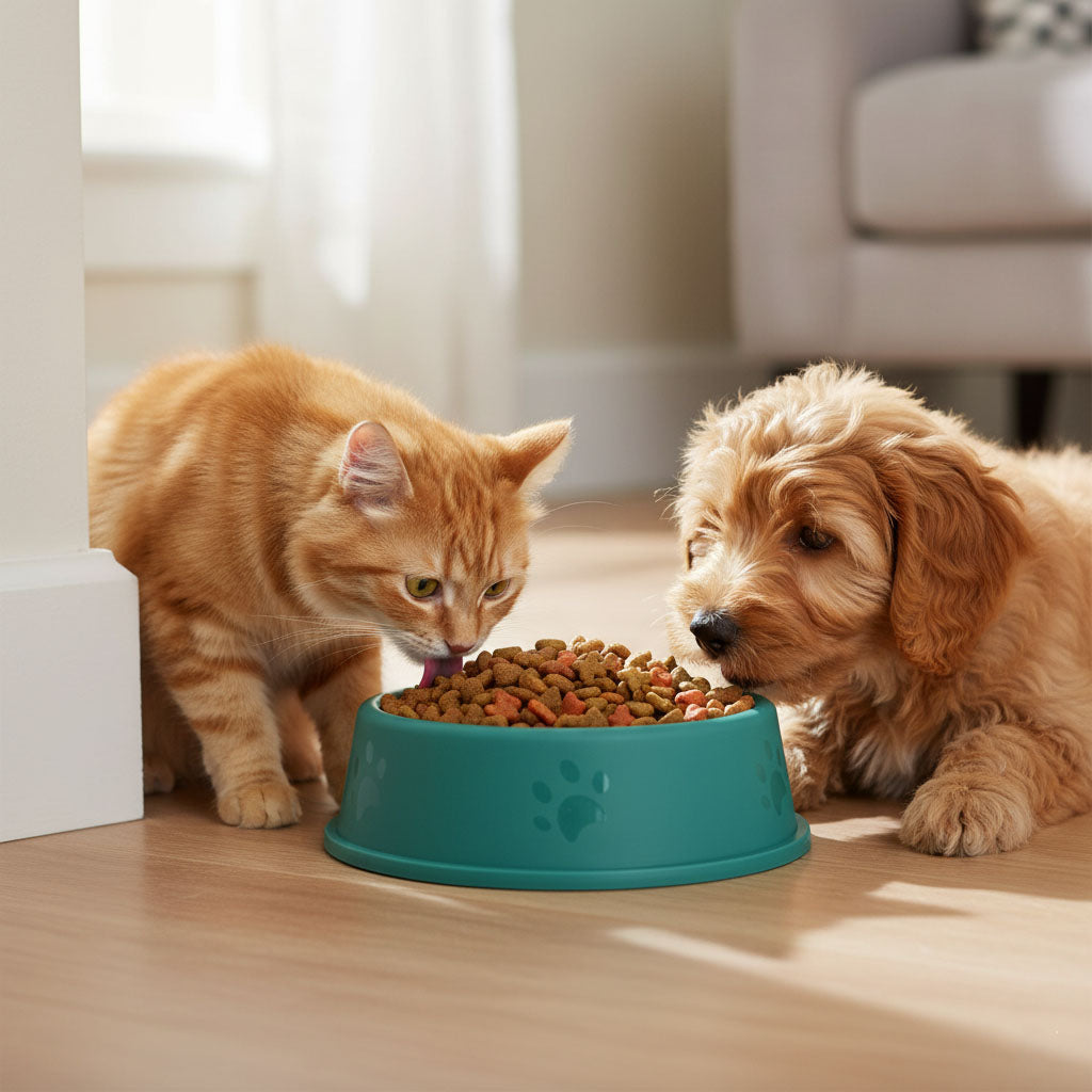 Plastic Dog & Cat Bowl Set - Round Single Bowl, 7 Inch Set of 2 Pack
