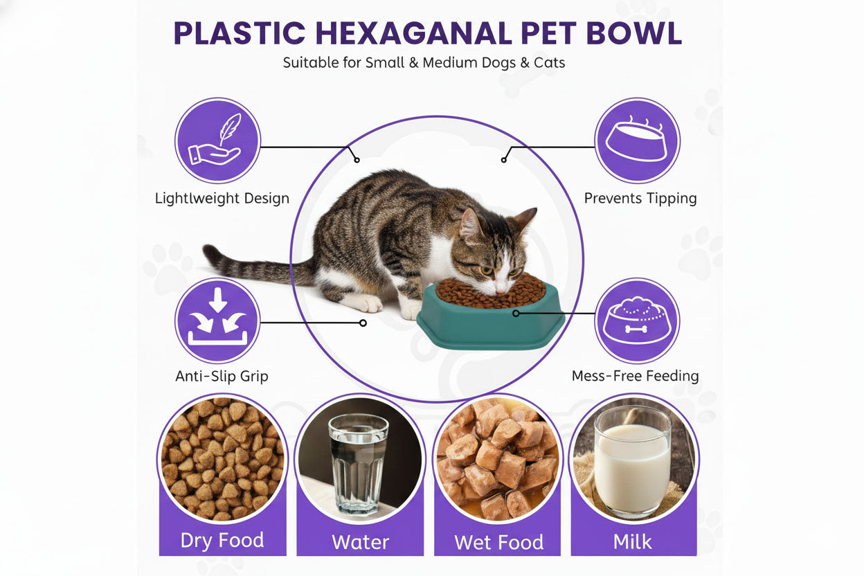 Round Plastic Pet Bowl, 5-Inch, Non-Slip Textured Base – Set of 3