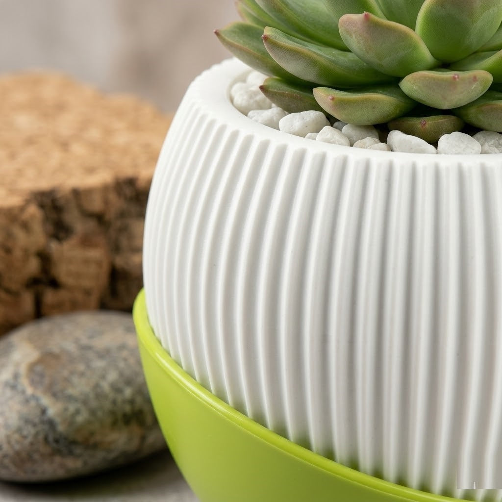 Melon 4.5" Peach Ceramic Pot with Moon Tray (Set of 2)