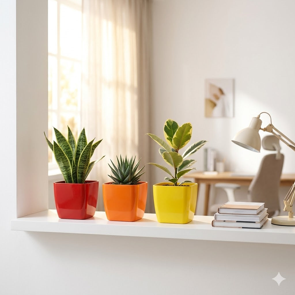 6 Inch Four Square Planter Set of 6  UV Resistant, Lightweight Multicolor Pots (Indoor/Outdoor)