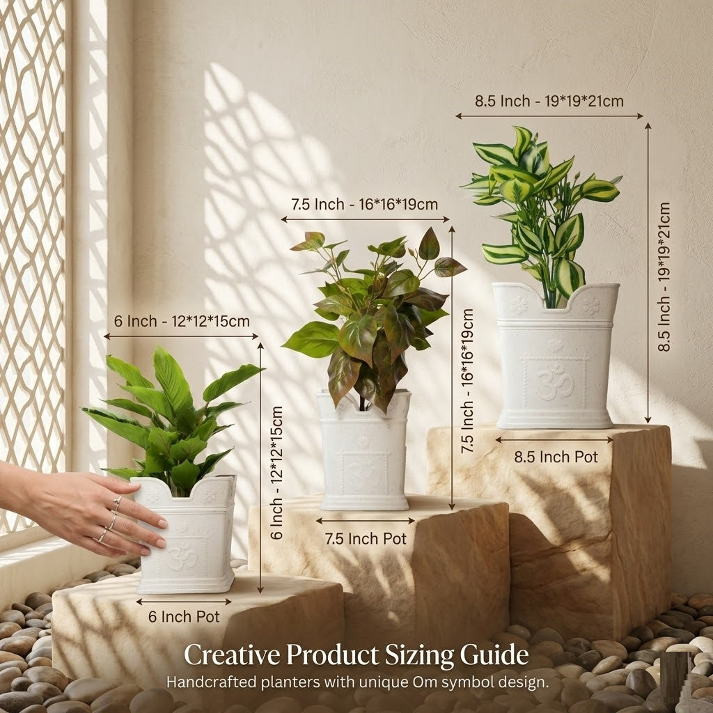 Modern White Marble Tulsi Planter Set – 3 Elegant Pots