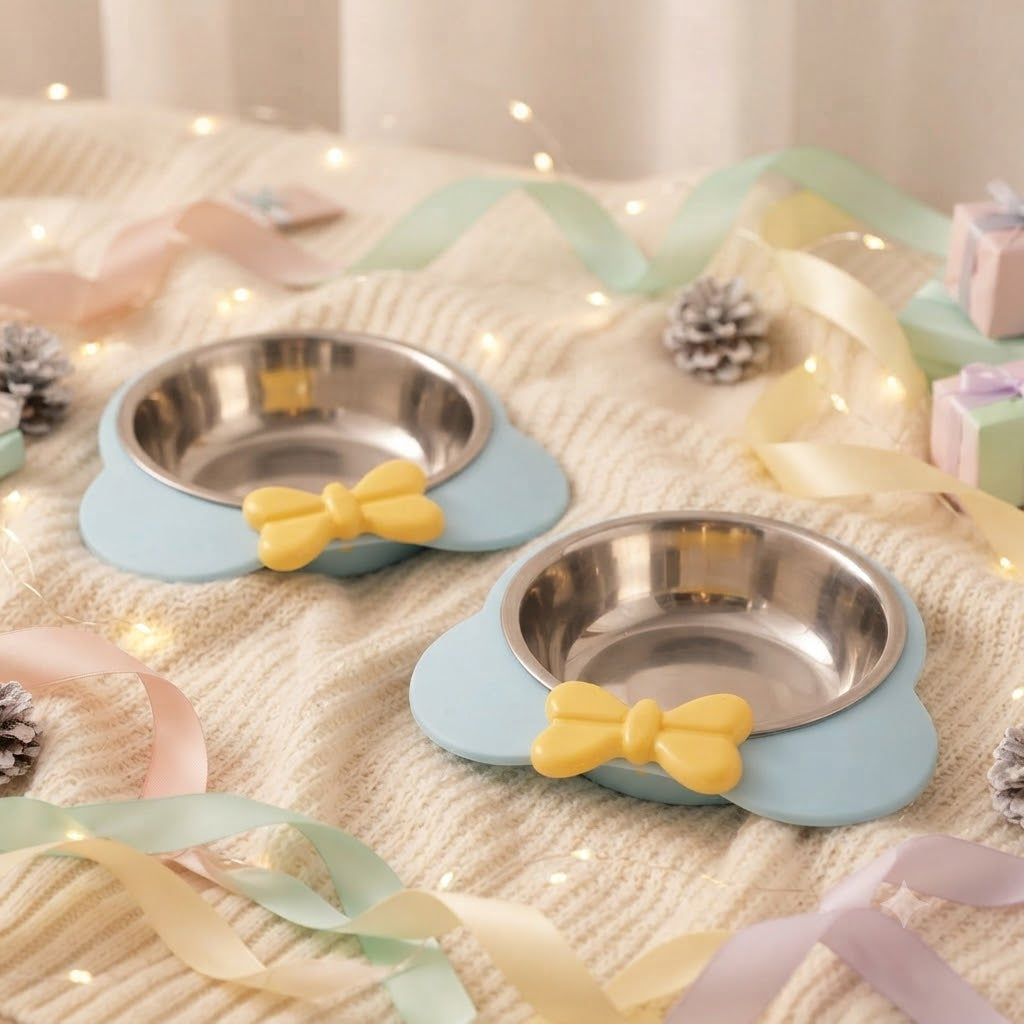 Stainless Steel Cat & Dog Bowl with Non-Slip Plastic Base – 6.5 Inch, Set of 2