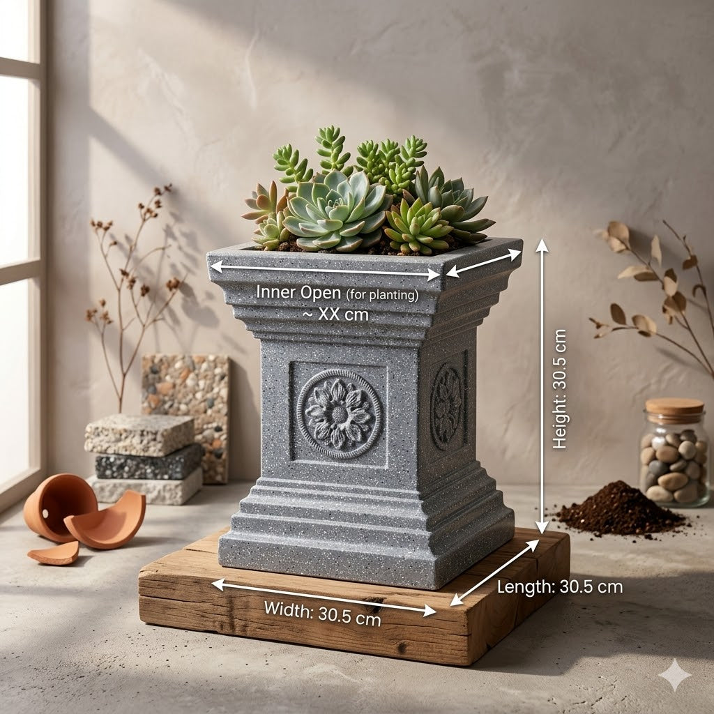 Jaguar 12" Grey Granite Tulsi Pot – Bringing Modern Minimalist Elegance to Your Sacred Rituals