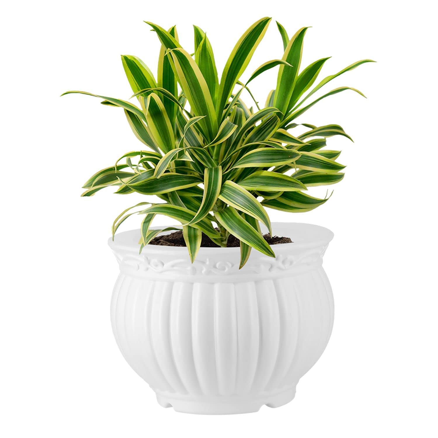 Kanha Matki Plastic Flower Pots  Set of 2 (White, Round)