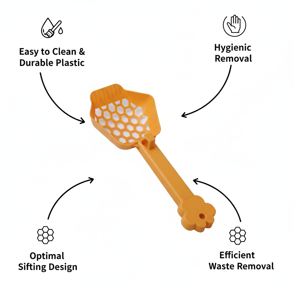 Premium Plastic Cat Litter Scoop with Honeycomb Filter & Ergonomic Paw Handle – Easy Sifting Poop Scooper for Cats & Kittens