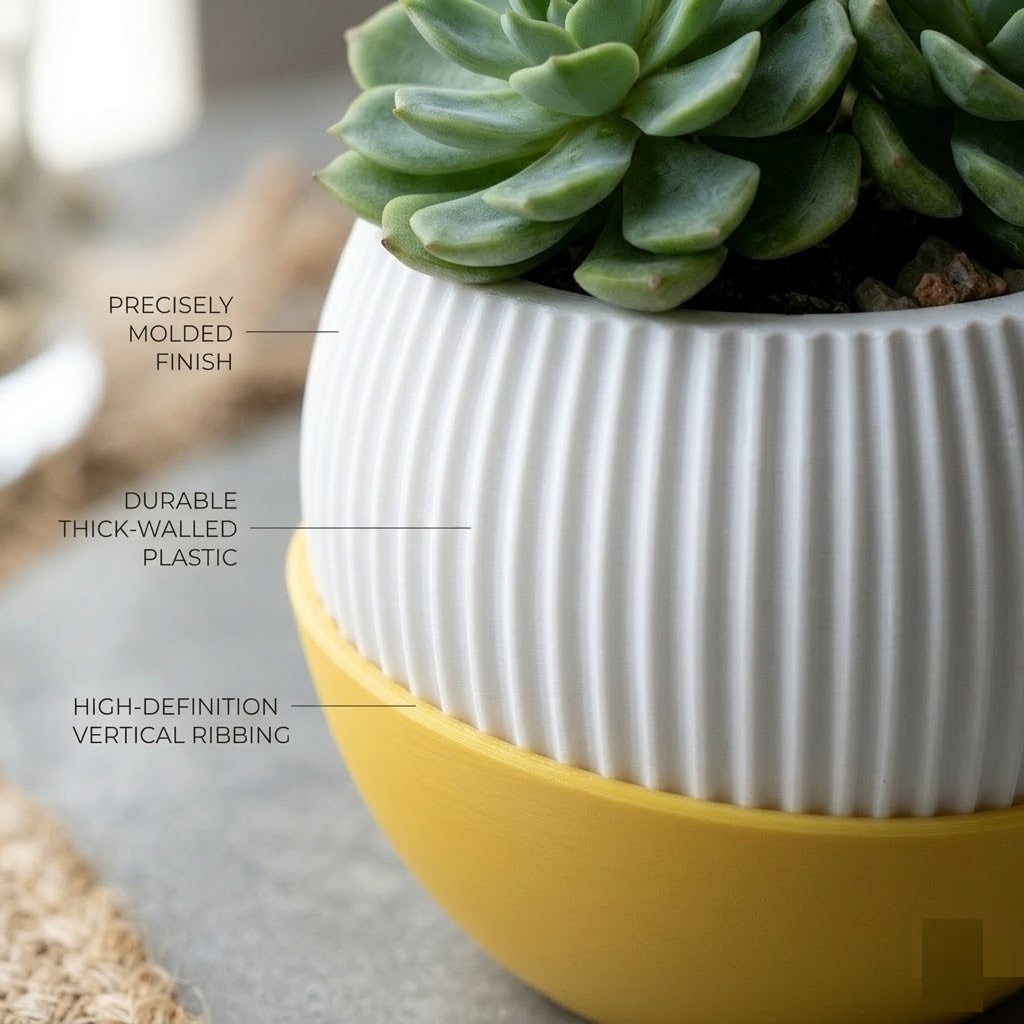 Melon 4.5" Peach Ceramic Pot with Moon Tray (Set of 2)