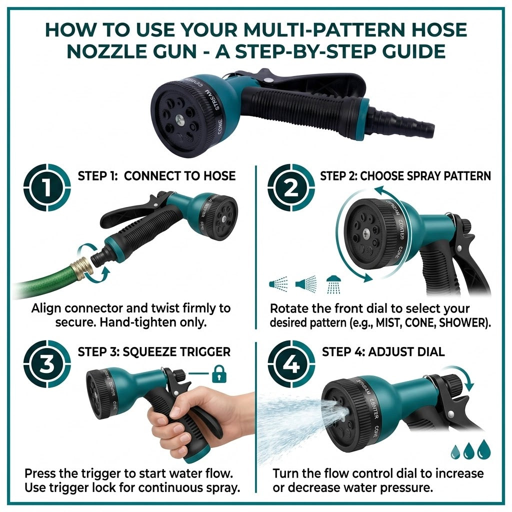 8-Pattern Garden Hose Spray Nozzle Gun – Heavy-Duty Water Sprayer