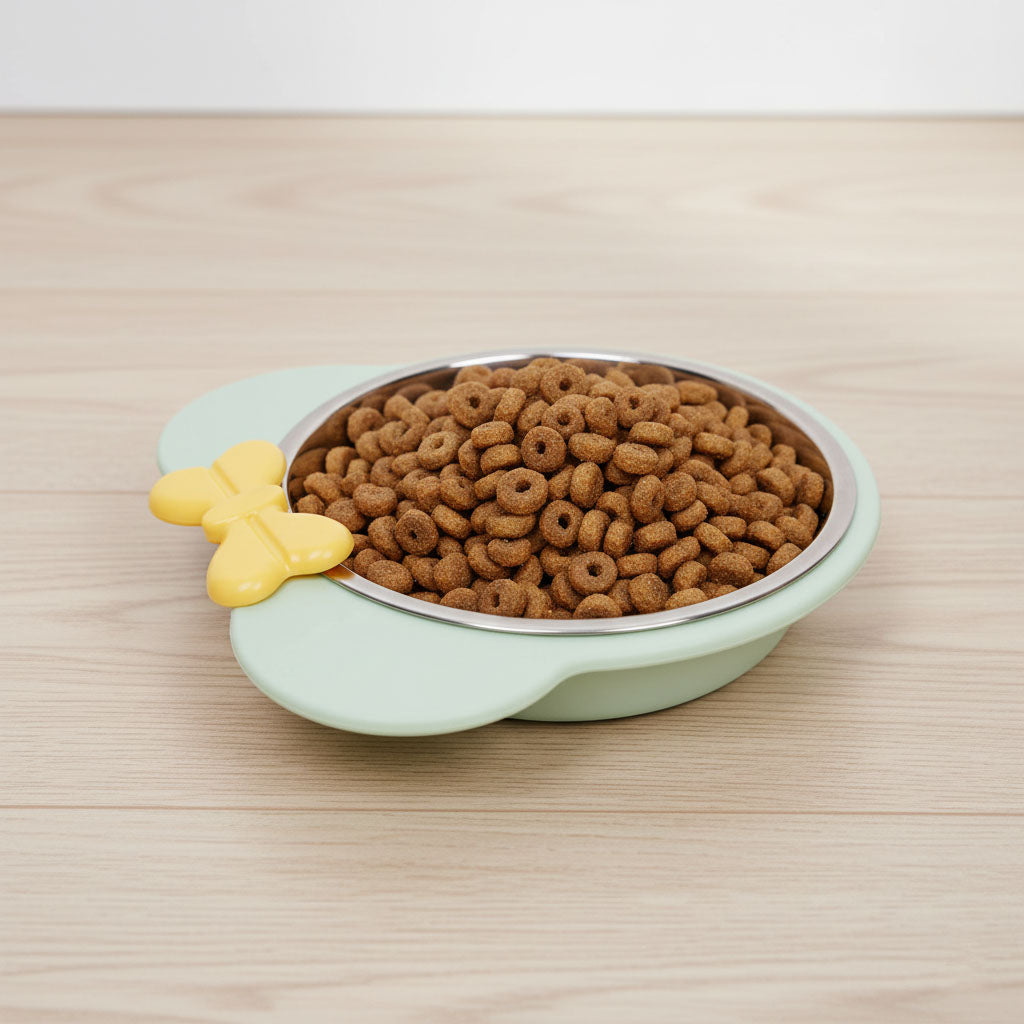 Stainless Steel Cat & Dog Bowl with Non-Slip Plastic Base – 6.5 Inch, Set of 2