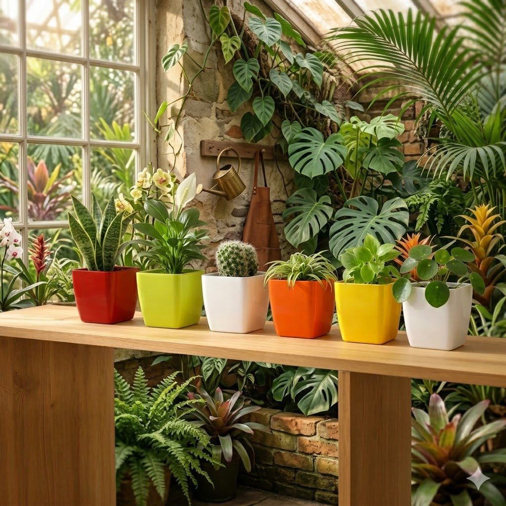 6 Inch Four Square Planter Set of 6  UV Resistant, Lightweight Multicolor Pots (Indoor/Outdoor)