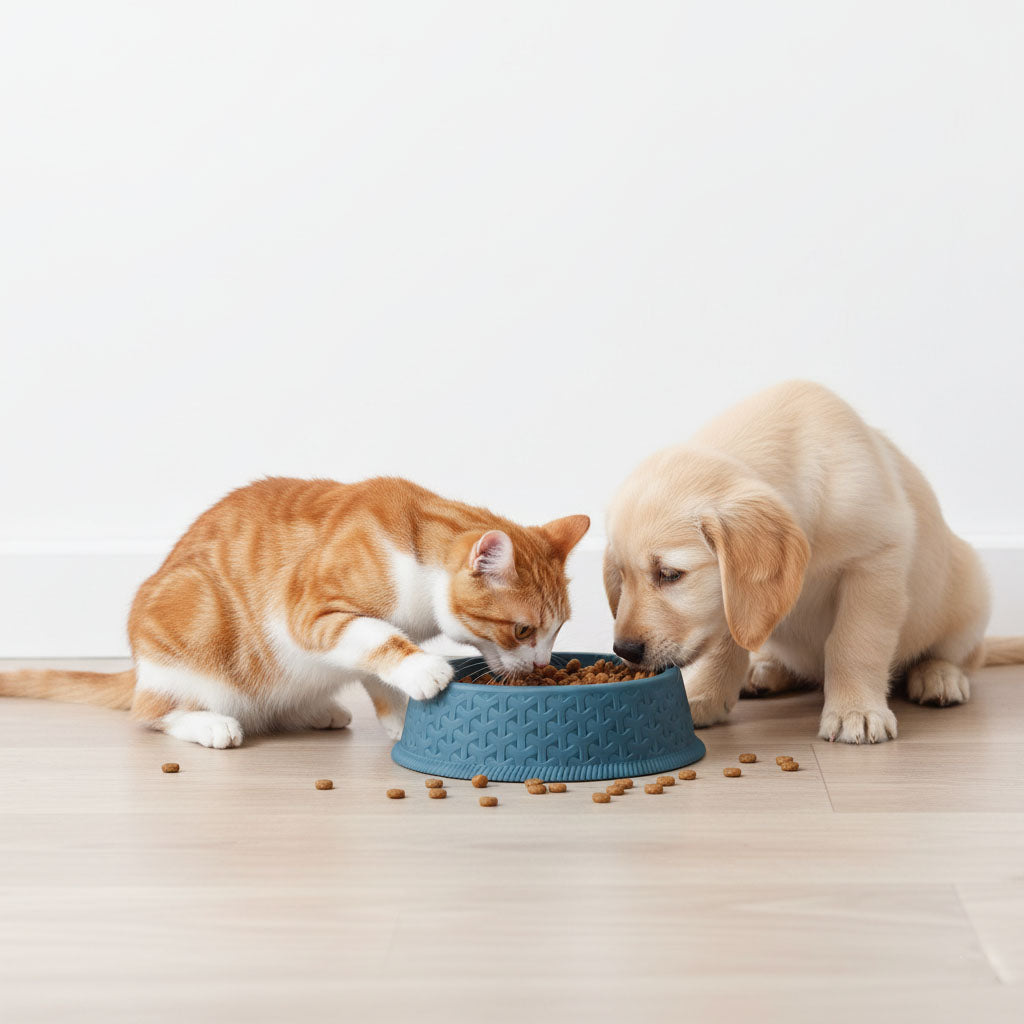 Round Plastic Cat & Dog Bowl, 5-Inch, Non-Slip Textured Base – Set of 3