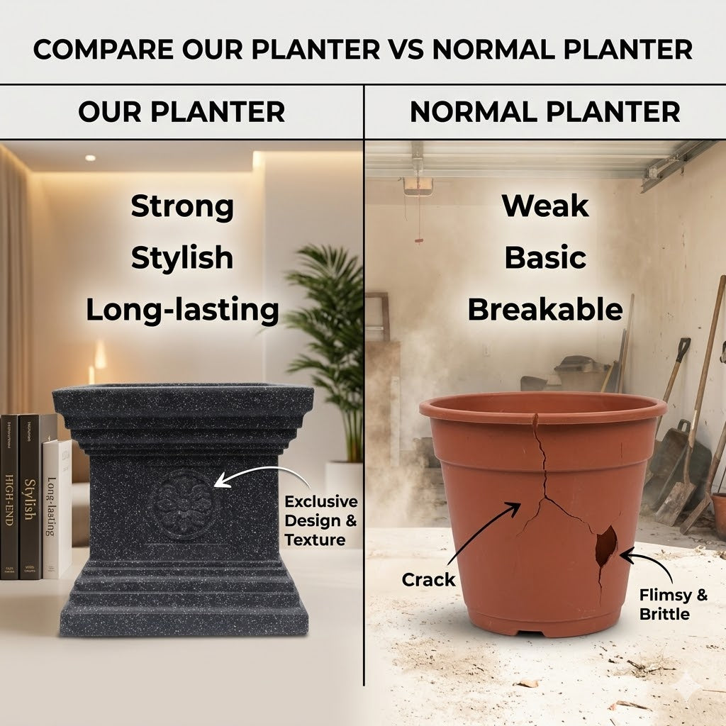 Jaguar 12" Grey Granite Tulsi Pot – Bringing Modern Minimalist Elegance to Your Sacred Rituals