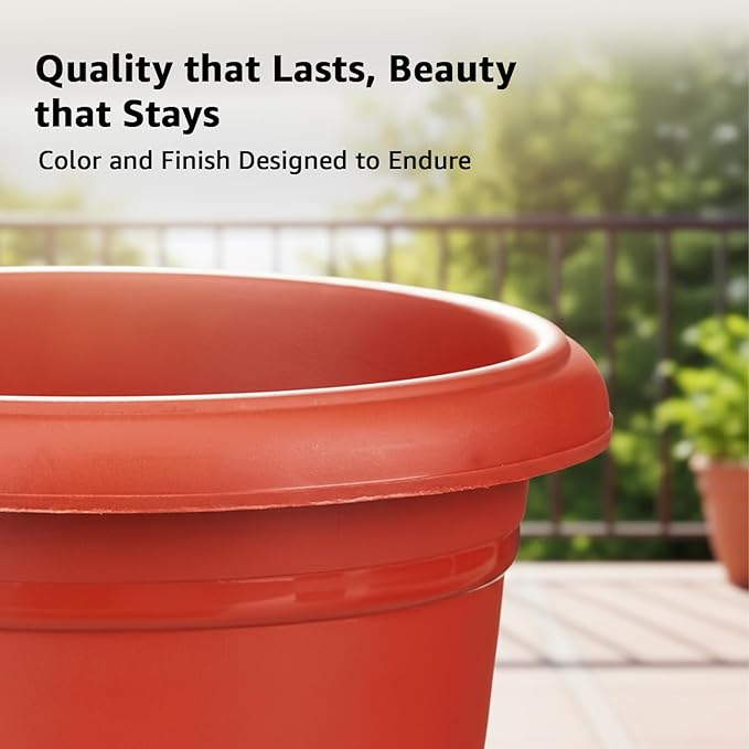 Round Plastic Plant Pots with Bottom Tray, Set of 12 – 8 Inch Lightweight Terracotta-Style Flower Pots