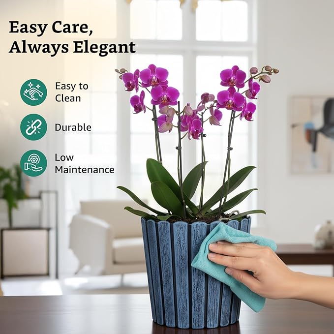Fluted Round Planter Pot – 10 Inch Indoor & Outdoor Flower Pot for Terrace, Balcony, Home & Office Decor (Set of 2, Charcoal Grey)