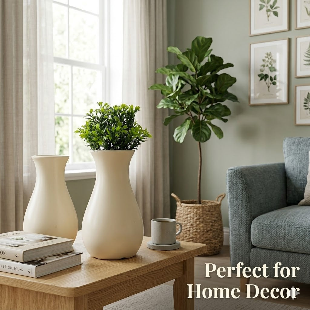 6 Inch Round Grey Lucky Plastic Flower Vases  Indoor Decor (Set of 2)