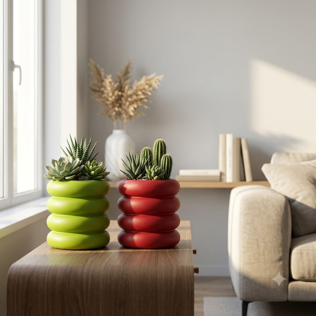 Modern Ring Pot Planters – Decorative Donut Design Set of 2 Mix Colors