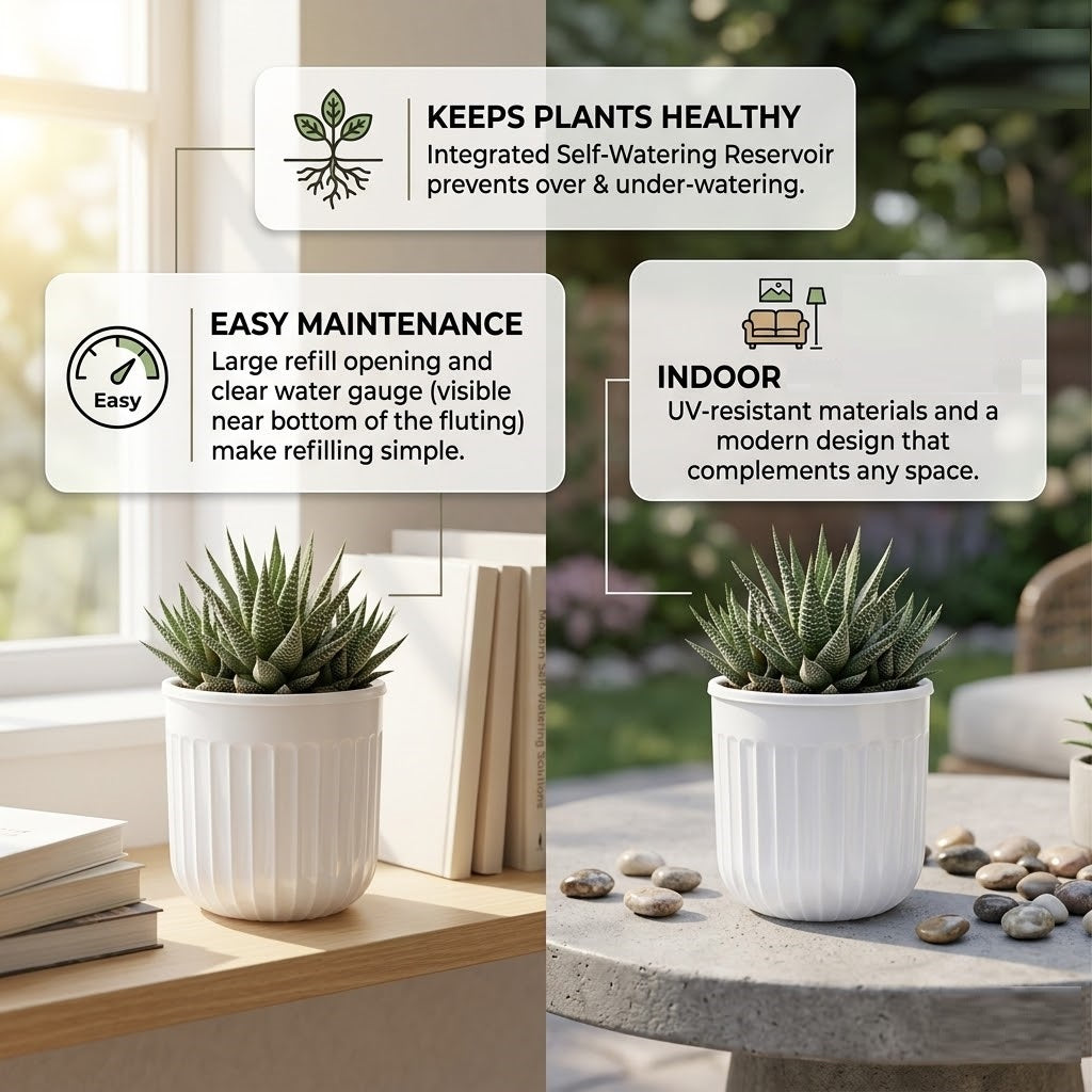 8" Transparent Self-Watering Seoul Pots (White, Set of 2) – Sleek Hydroponic Planters