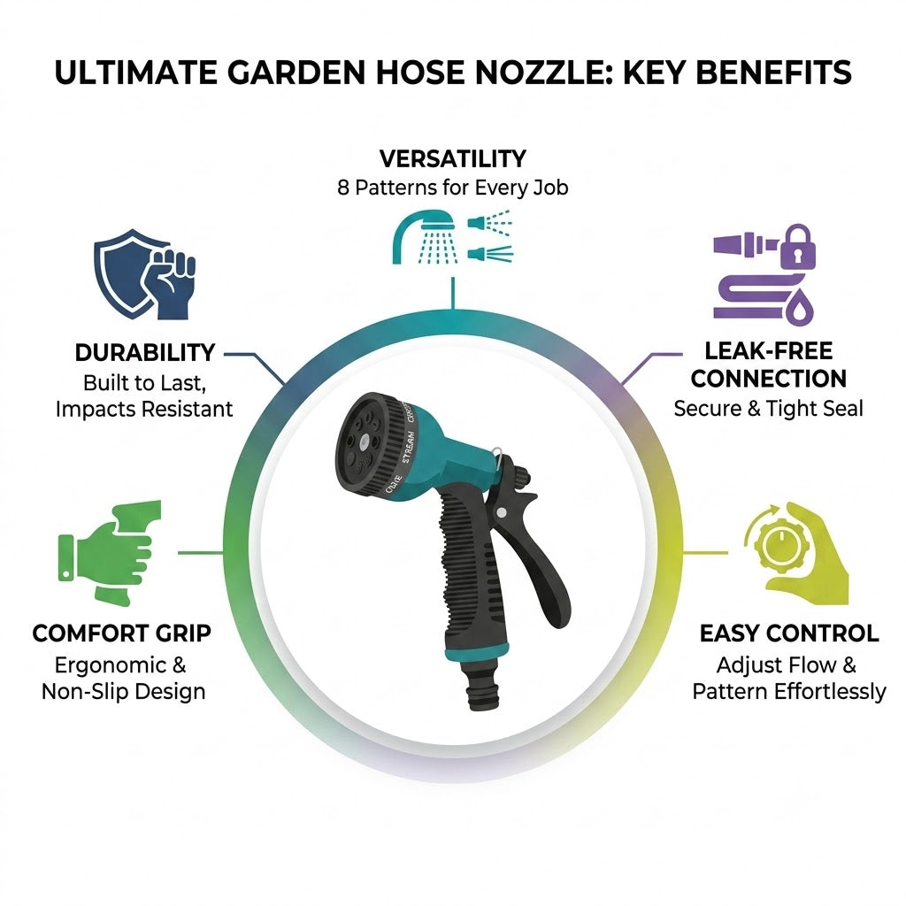 8-Pattern Garden Hose Spray Nozzle Gun – Heavy-Duty Water Sprayer