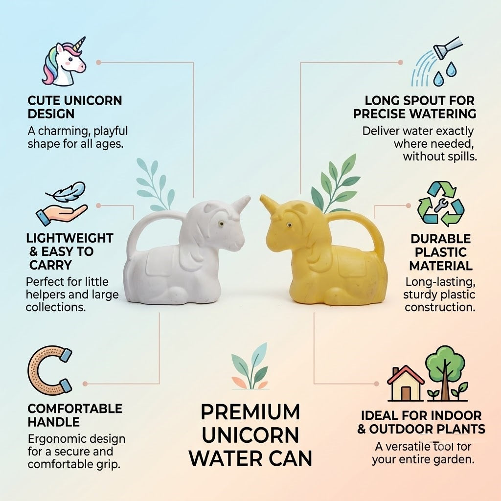 Unicorn Watering Can for Kids - 2 Litre Magical Fun | White & Yellow Set