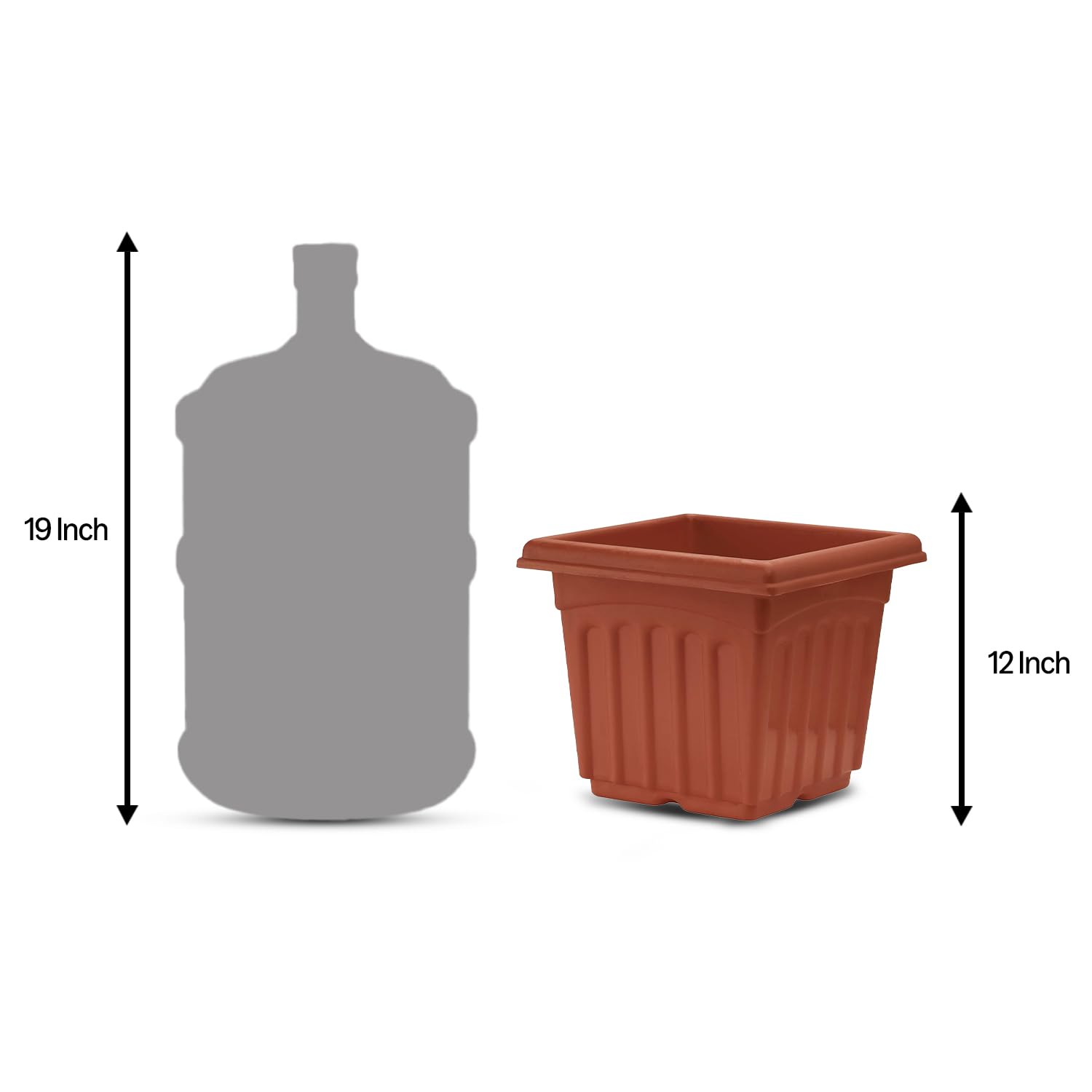 Square Plastic Planters with Bottom Trays – Set of 4, 14 Inch, Brown | UV Treated, Durable Flower Pots for Indoor & Outdoor Use – Home, Office, Balcony, Garden