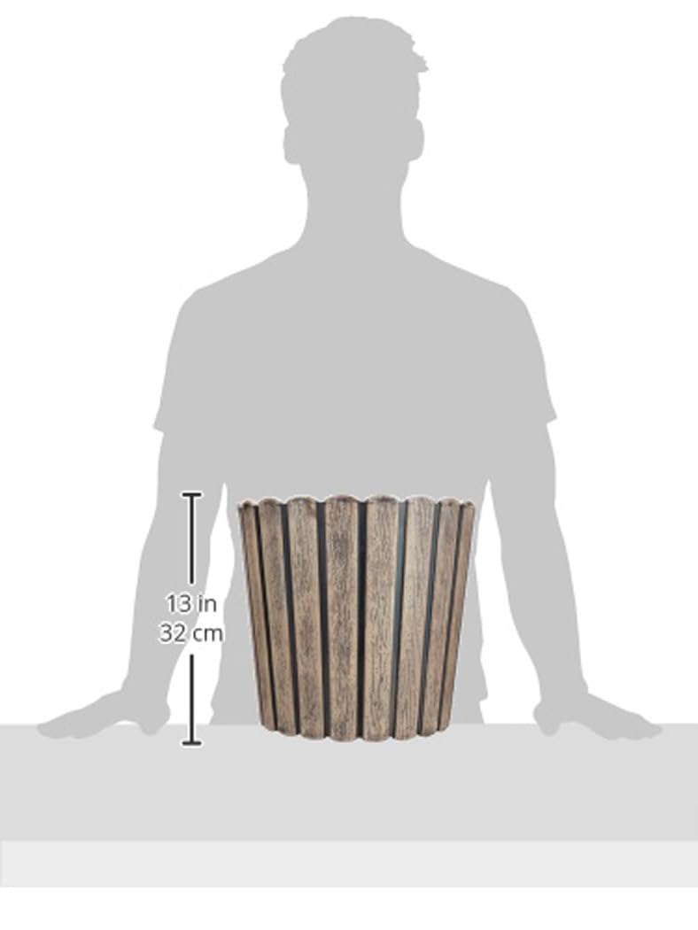 Ribbed Wood-Style Planter Pot Set of 2 – 12 Inch Round Indoor Outdoor Flower Pots for Home, Balcony, Terrace & Office Decor