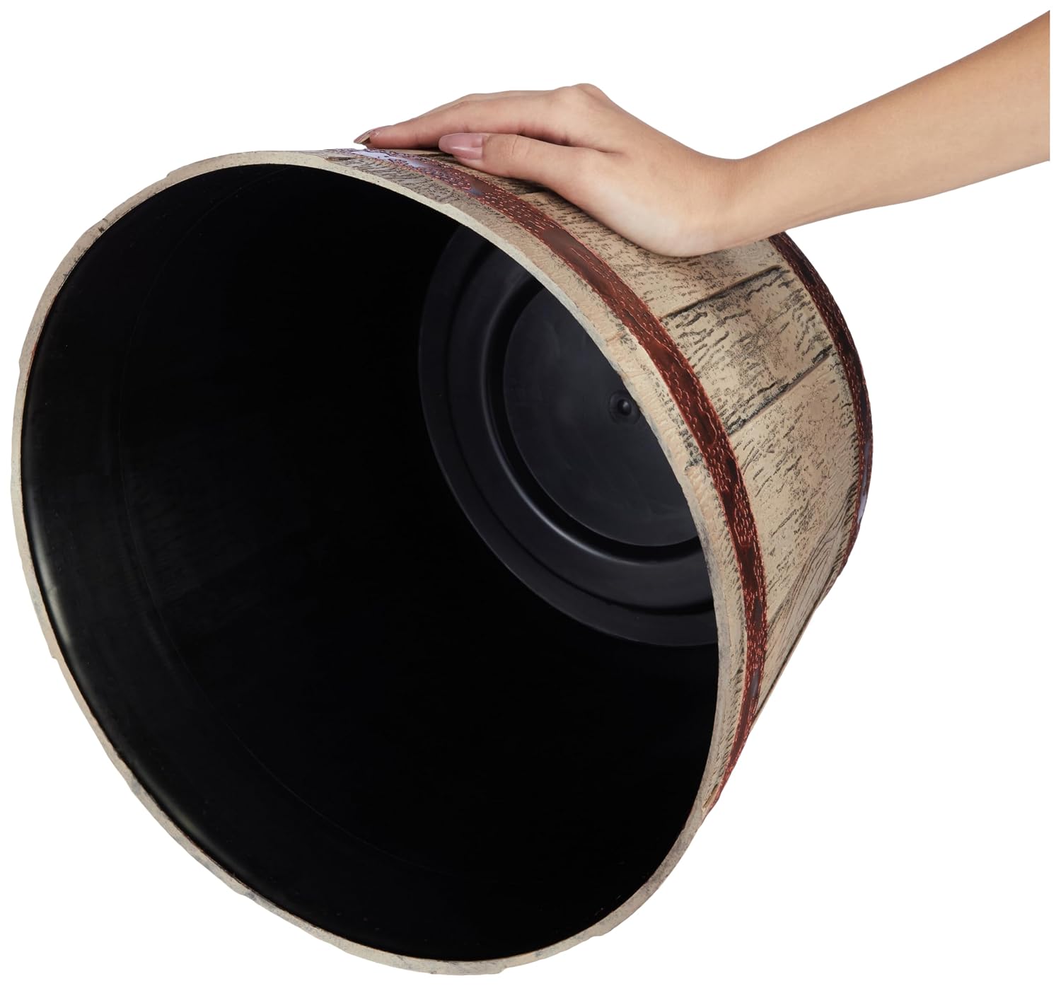 Wooden Barrel Design Flower Planter Pot – 12 Inch Round Indoor/Outdoor Set of 2 – Rustic Whiskey Barrel Style Plant Pots for Home, Balcony, Terrace & Office Decor