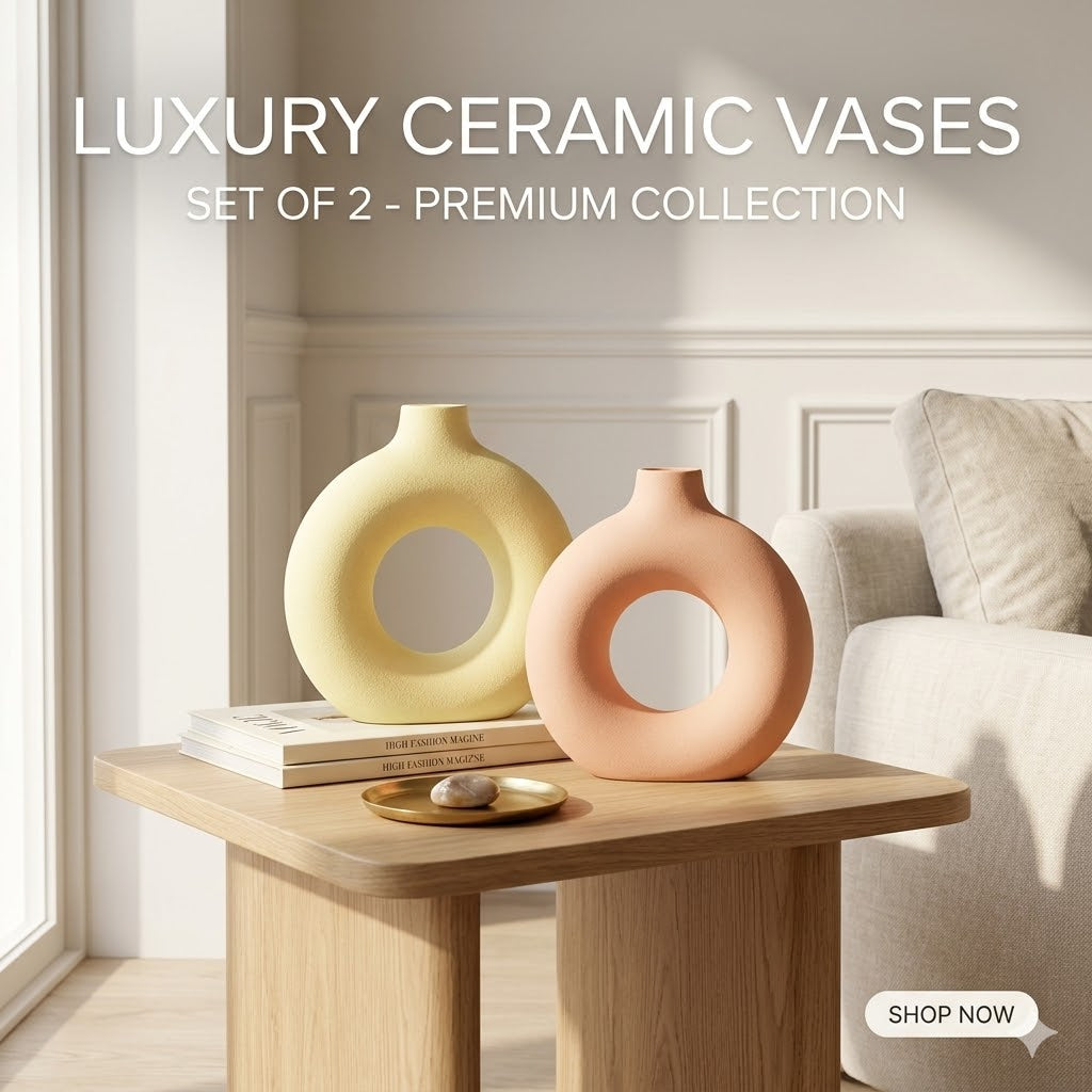 Prestige Circle Pot 8" | Mix Fresh Colours | Set of 2 | Handcrafted Ceramic Donut Vase