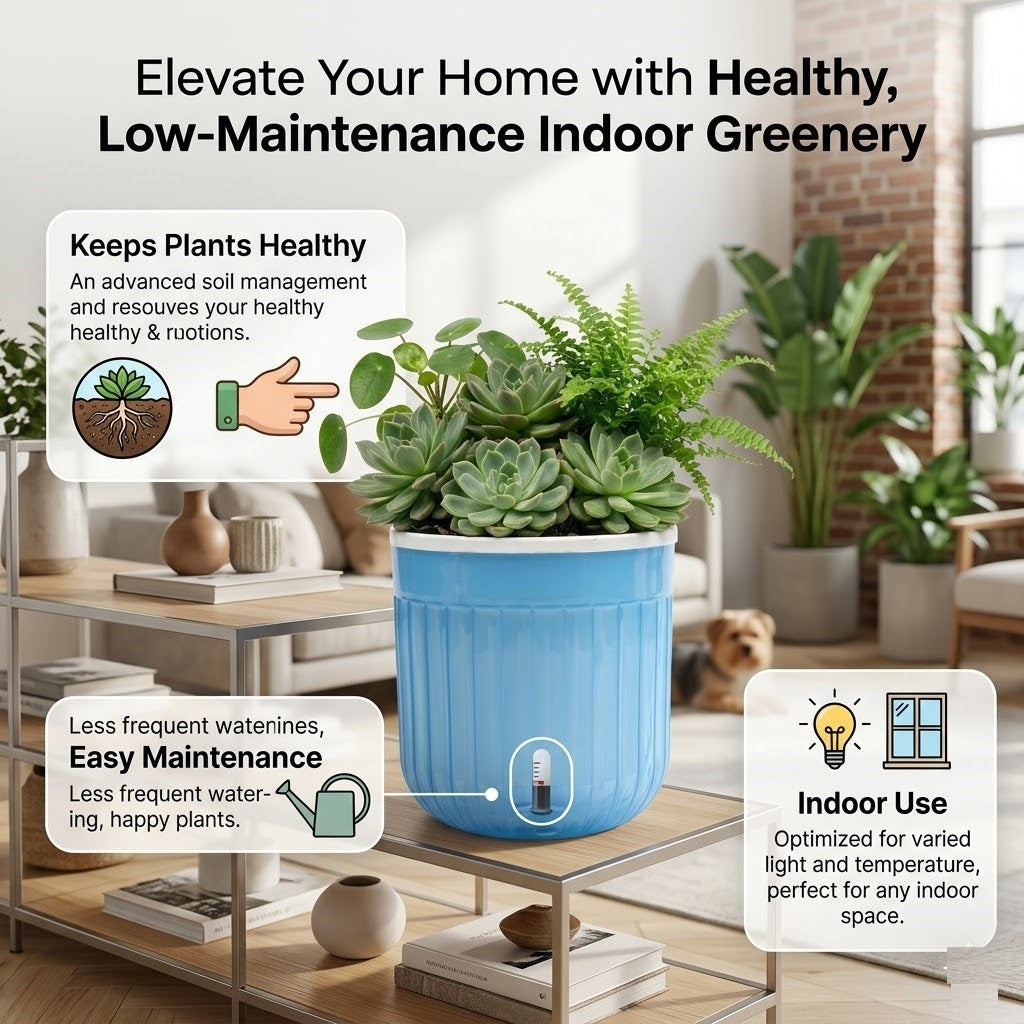 Seoul 6" Transparent Self-Watering Pots with White Inserts (Set of 2) – Modern Sleek Planters for Indoor Plants