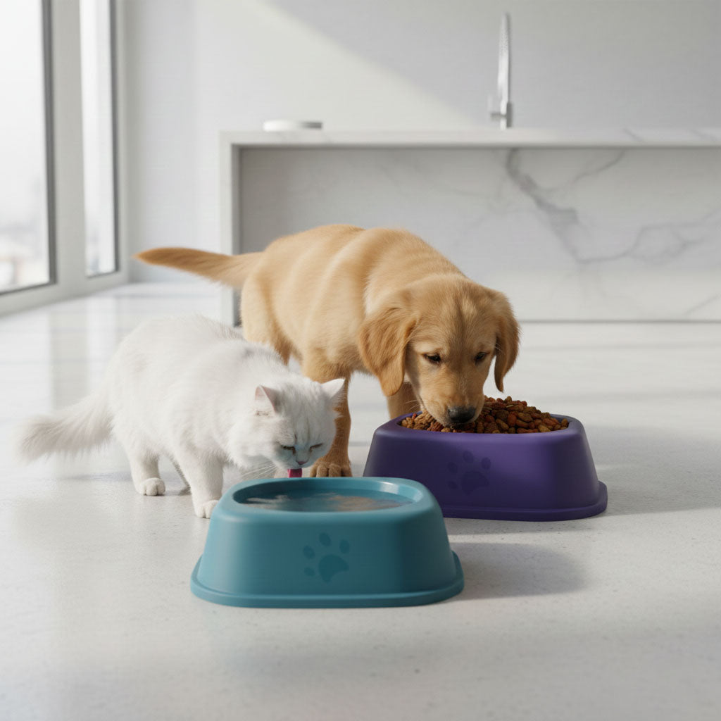 Square Pet Feeding Bowls, 8.5 Inch, Set of 2 – Anti-Slip Base, Non-Skid Dog & Cat Food Bowls