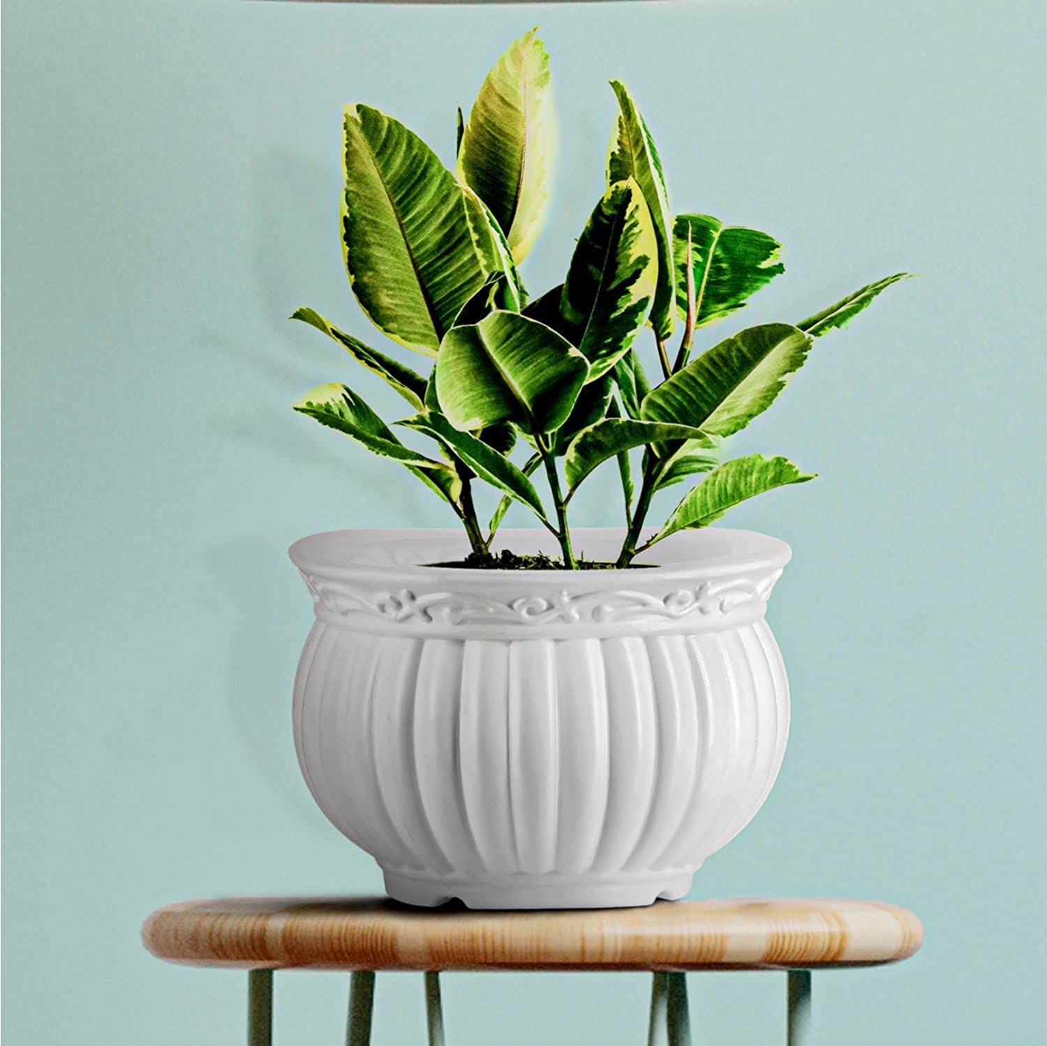 Kanha Matki Plastic Flower Pots  Set of 2 (White, Round)