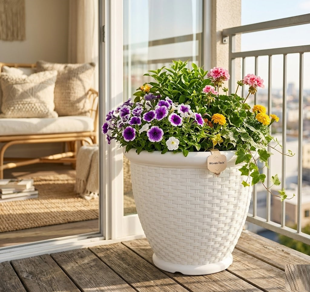 12 Inch Arya Round Planter  UV Resistant, Lightweight Indoor/Outdoor Pot (White)